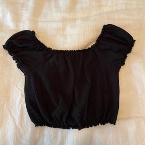 Black crop top, size S, nice and flowy but scrunched stitching, worn once